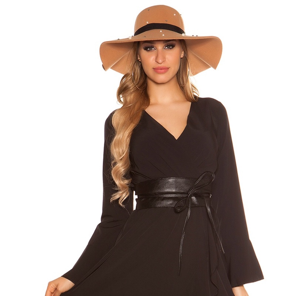GORGEOUS TRENDY BEIGE FELT FLOPPY SUN HAT - Picture 7 of 8